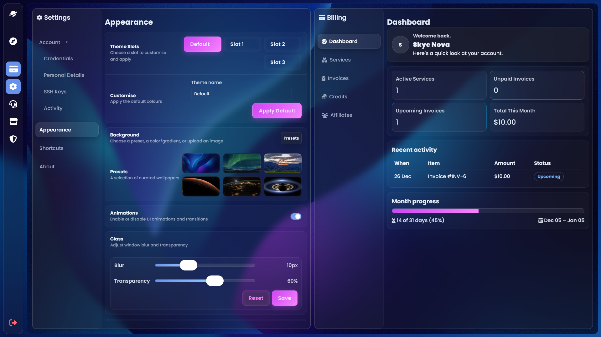 Aurora Panel Screenshot